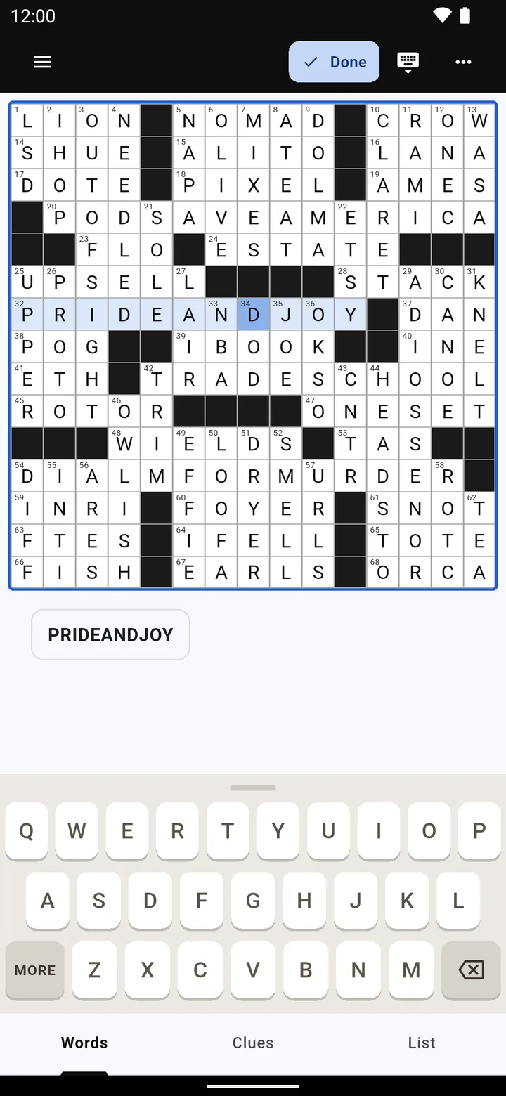 Filling the grid on a phone, with the on-screen keyboard