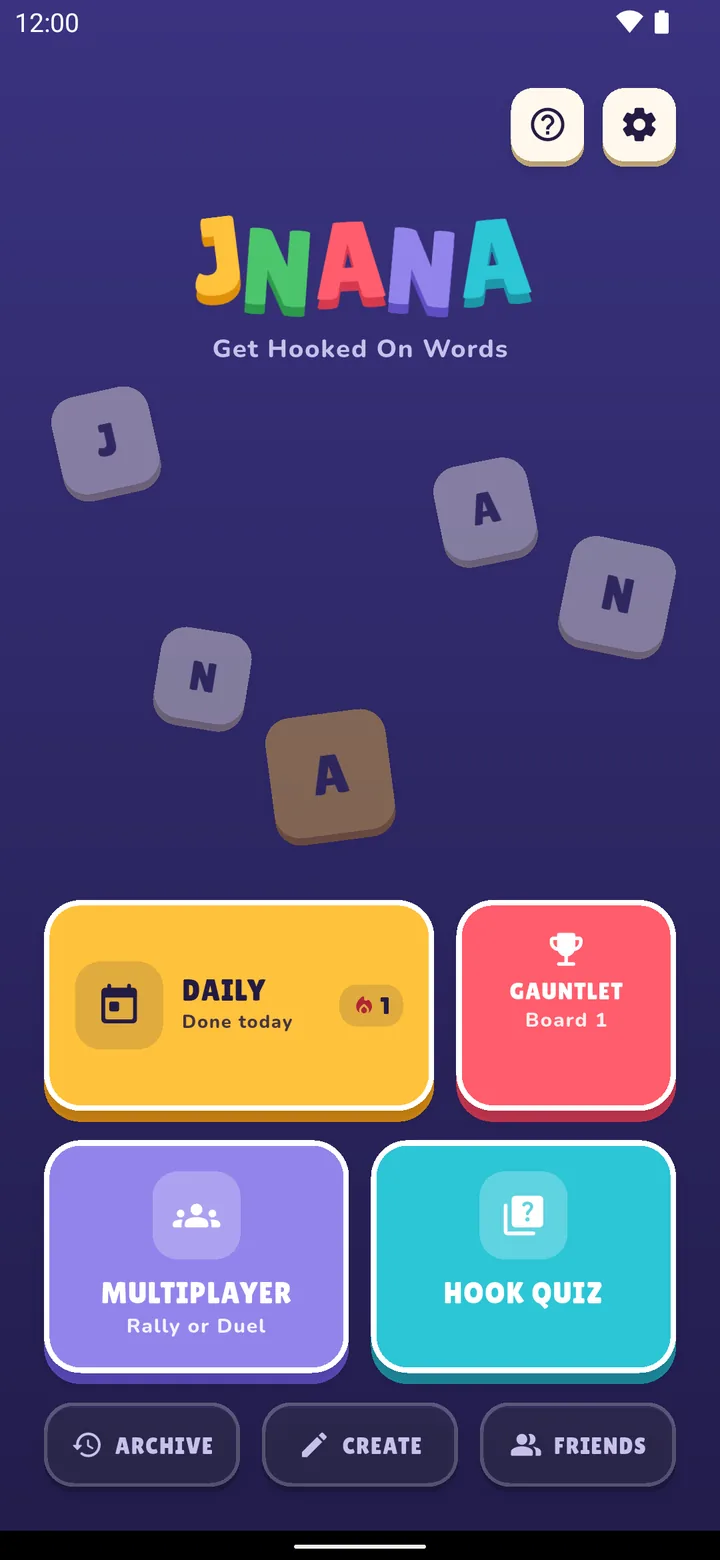 The main menu: Daily, Gauntlet, Multiplayer and Hook Quiz